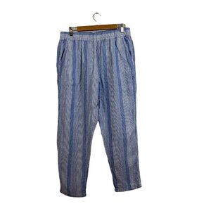 C&C California Medium Pants Linen Tapered Leg Striped Elastic Waist